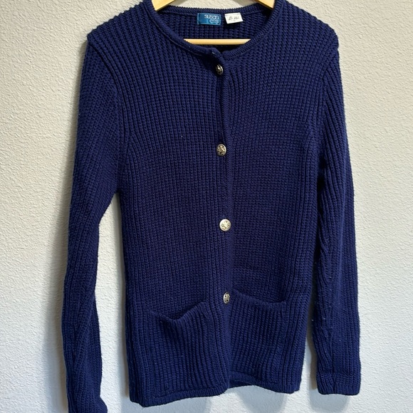 susan ess Sweaters - Thick chunky Susan Ess vintage Sears metal button navy blue cardigan medium